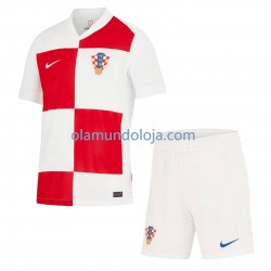Camisola Croácia Criança Equipamento Primeiro Euro 2024 Manga Curta